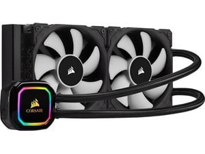 A Corsair iCUE H100i RGB PRO XT AiO CPU cooler.