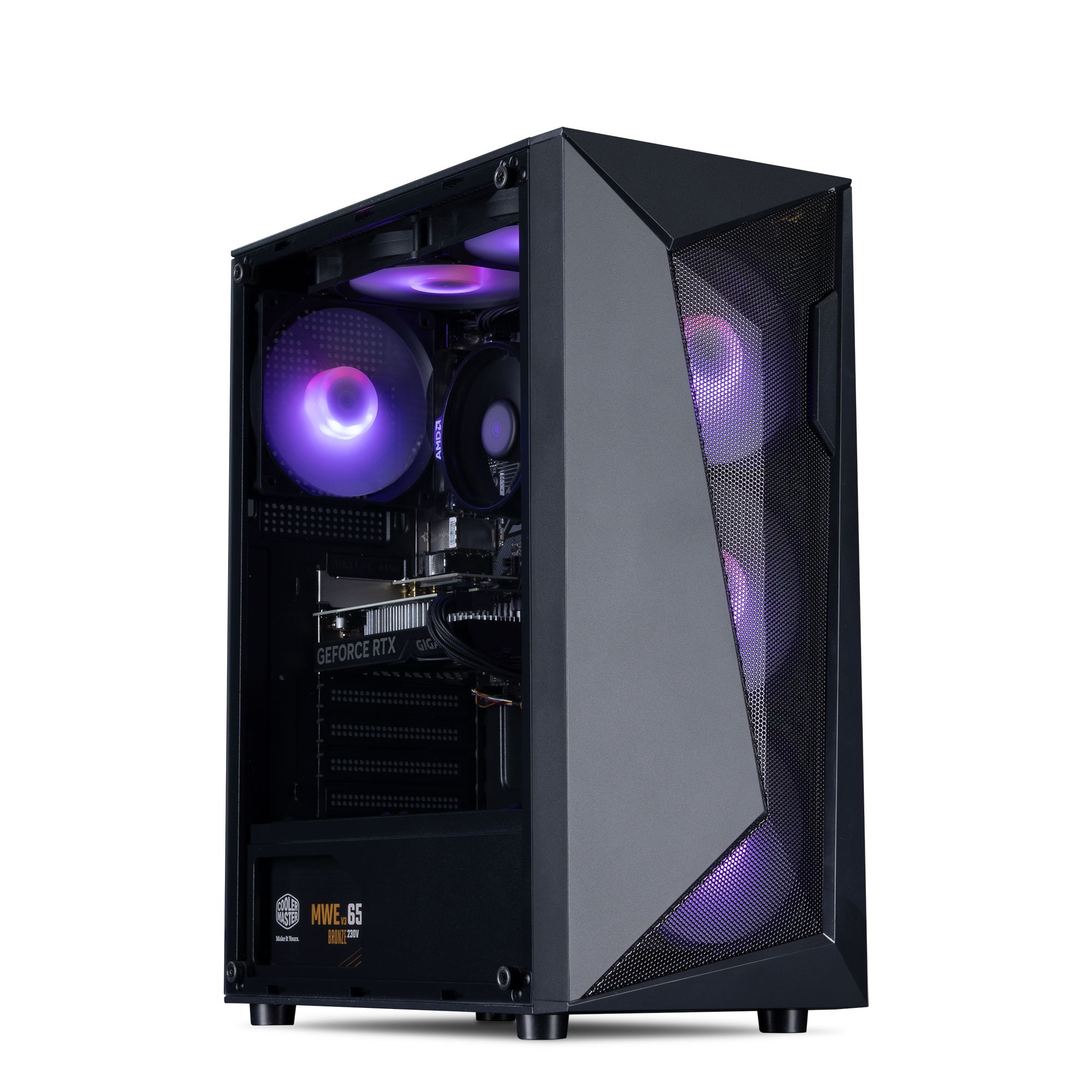 A black mid-tower gaming PC