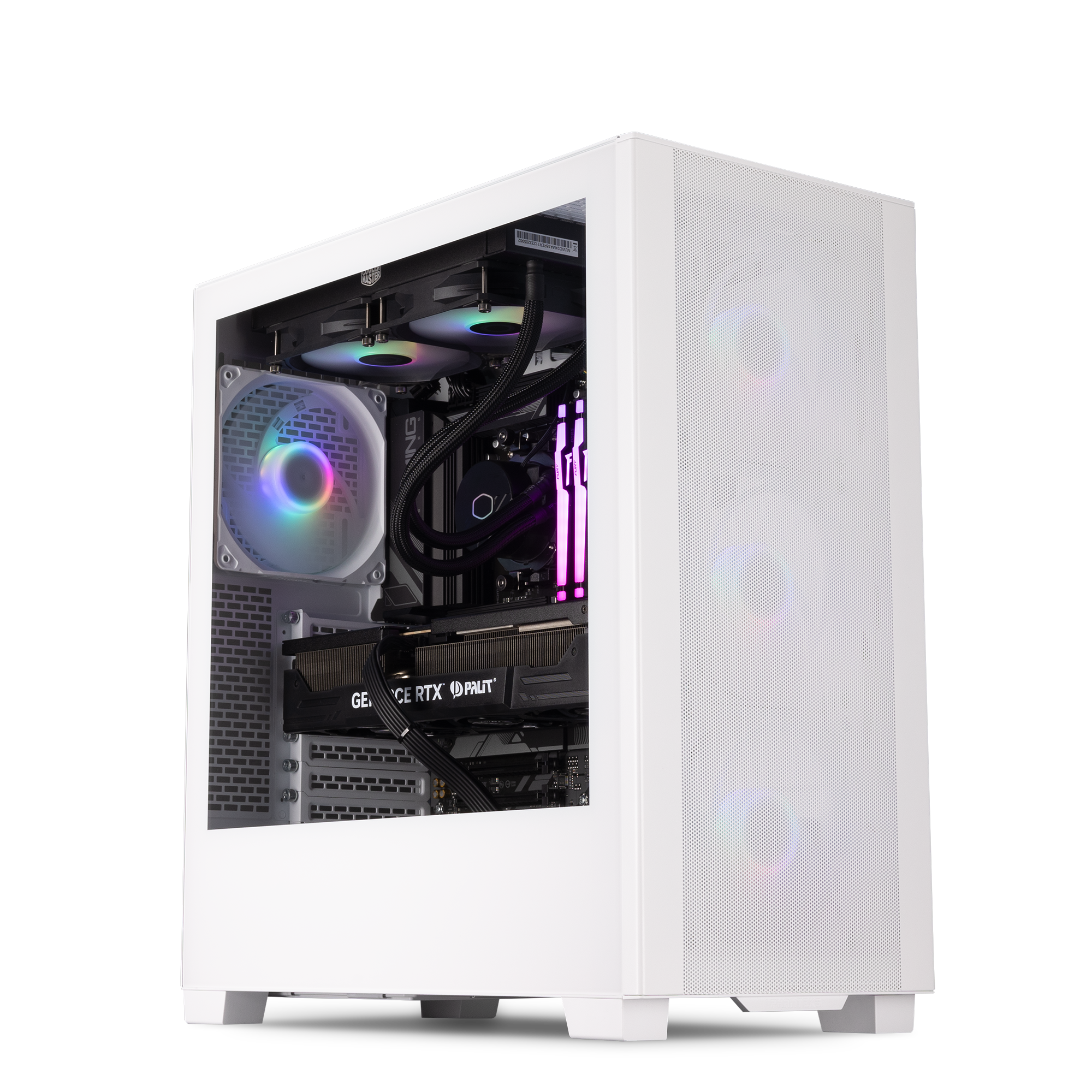 A white mid-tower gaming PC