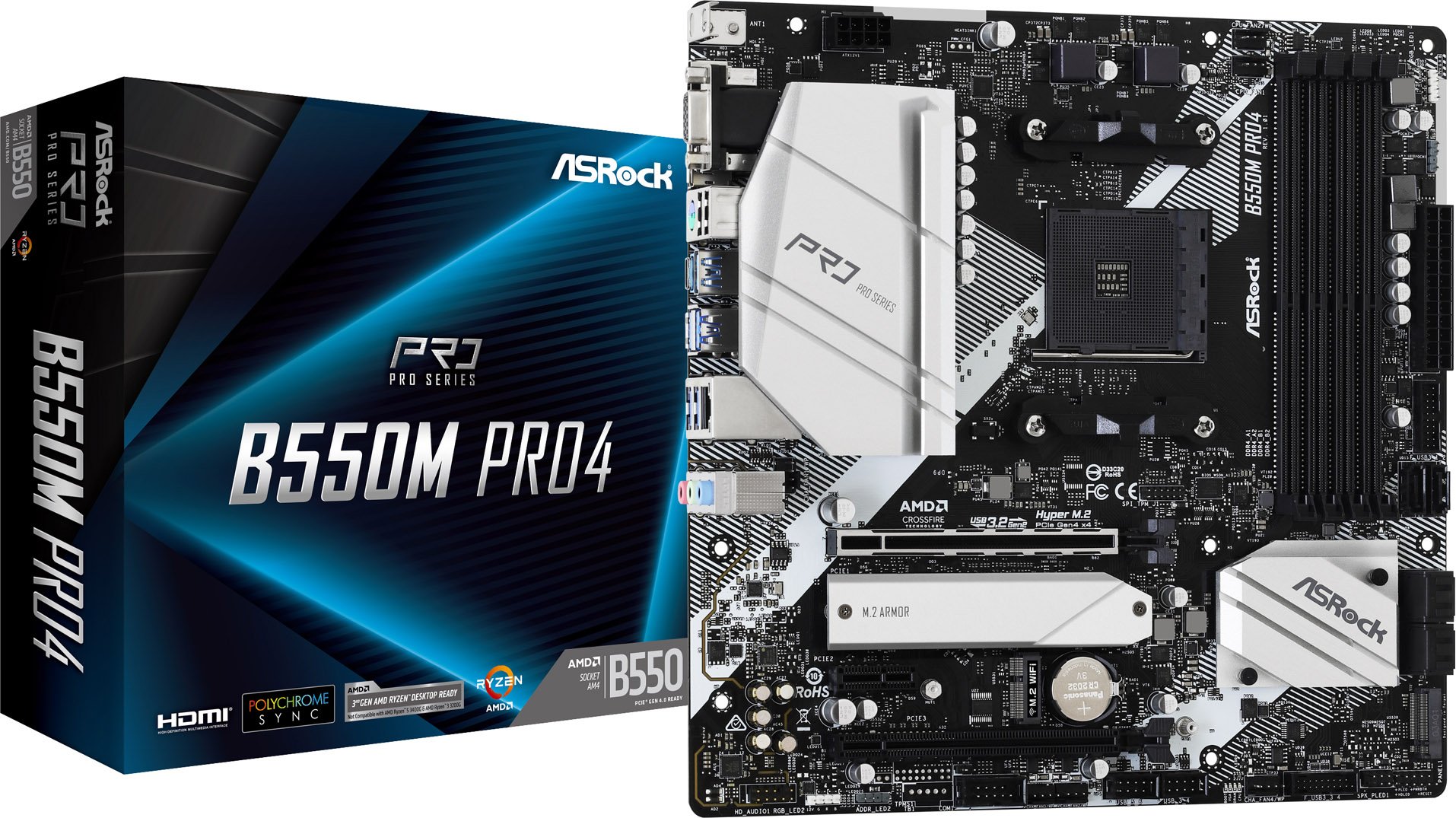CPU AMD Ryzen 9 3950X + ASRock B550M Pro4 ASRock B550M PRO4 AMD Socket AM4 B550 Chipset MicroATX Motherboard