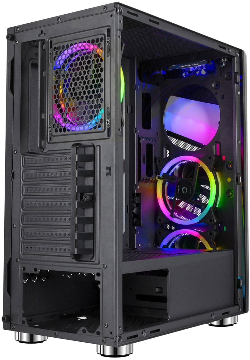 CiT Alpha Mid Tower ATX Case in Black with Tempered Glass, 3x ARGB Fans ...