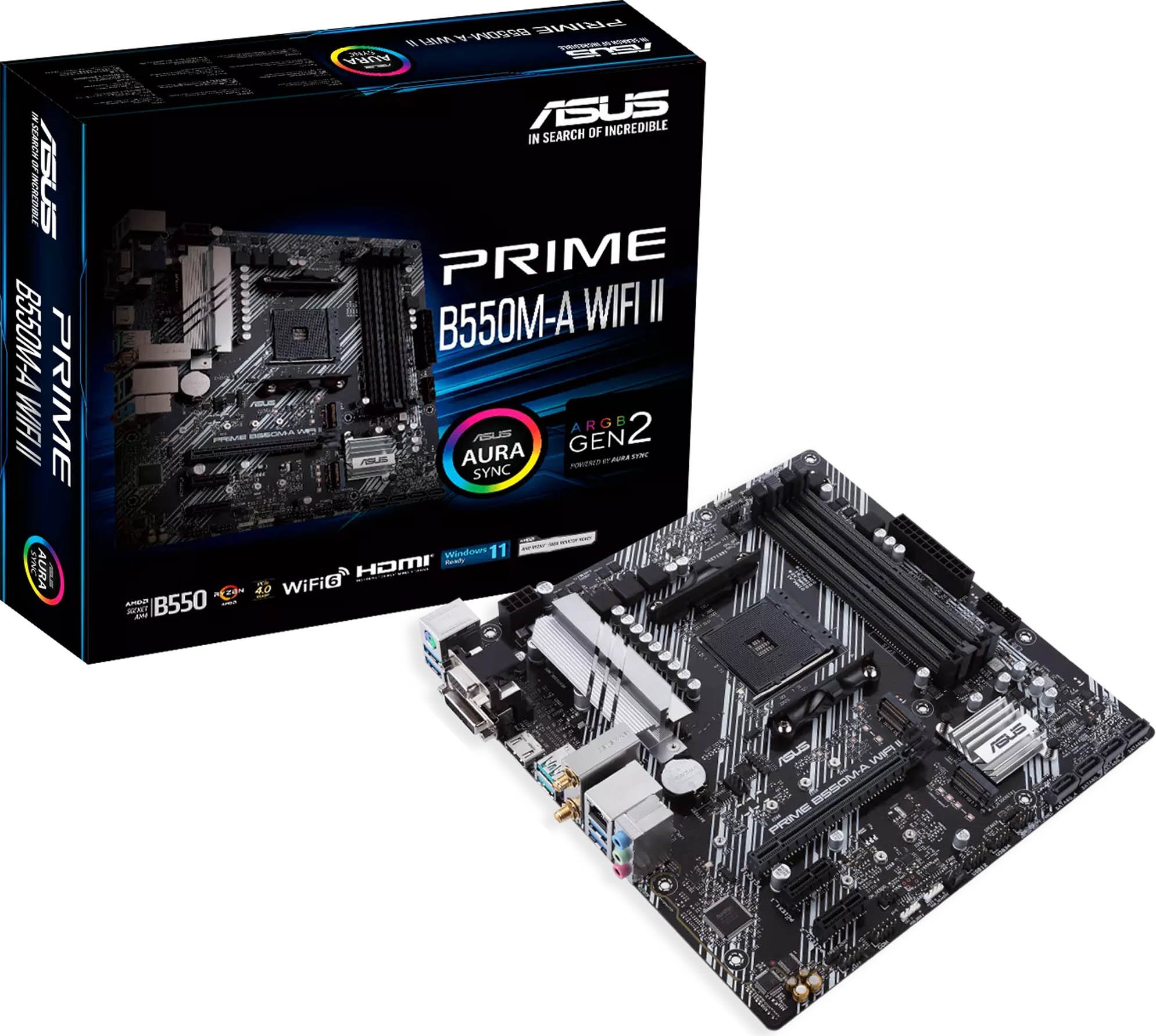 ASUS Prime B550M-A WIFI II Motherboard, mATX, AMD Socket AM4, B550