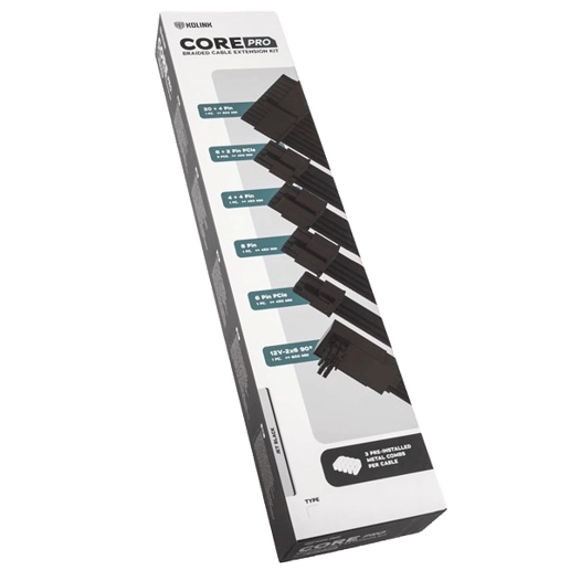 Kolink Core Pro Braided Cable Extension Kit 12V-2x6 Type 1 - Jet Black/Gunmetal