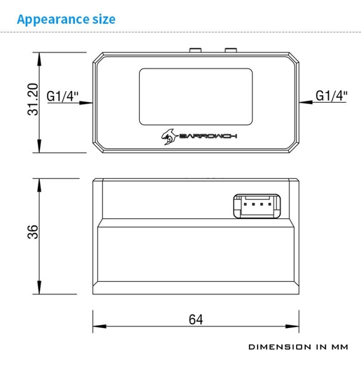 Barrow G1/4 Digital OLED Display Flow and Temperature Sensor - White