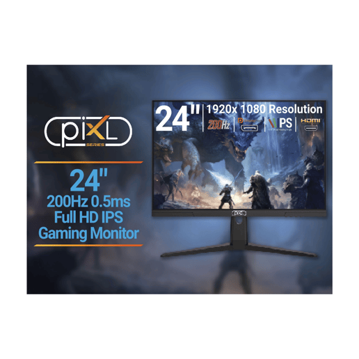 piXL X-Series GS24IDPHA 24.5 Inch Full HD IPS Gaming Monitor with 200Hz Refresh Rate, 1920 x 1080 Resolution, 0.5ms Response Time, HDMI 2.0 & DisplayPort 1.4