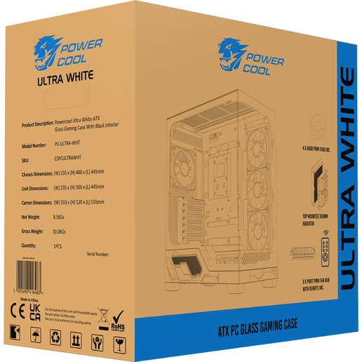 Powercool PC-ULTRA-WHT Mid Tower Gaming Case - Black/White 