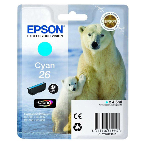Epson Polar Bear 26 Cyan Claria Premium Ink Cartridge (Non Tagged)