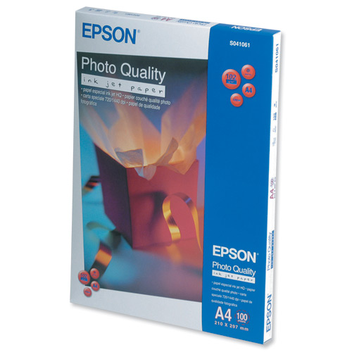 Epson (A4) 102g/m2 Photo Quality Matte Inkjet Max. 1440dpi Paper (White) 1 Pack of 100 Sheets