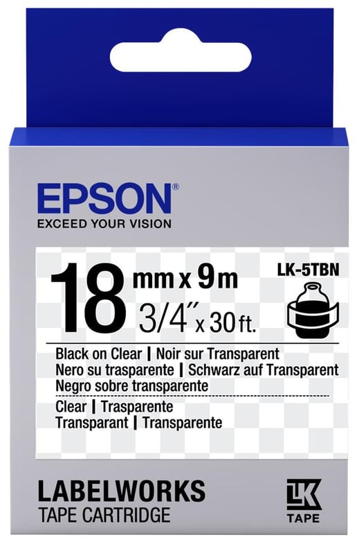 Epson LK-5TBN (18mm x 9m) Label Cartridge (Black on Transparent) for LabelWorks Label Makers