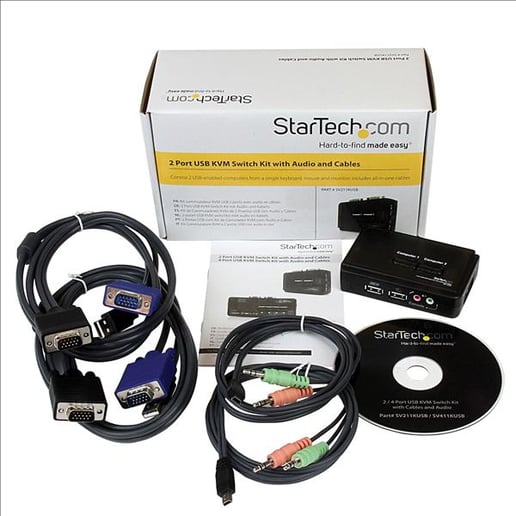 StarTech.com 2-Port Black USB KVM Switch Kit with Audio and Cables