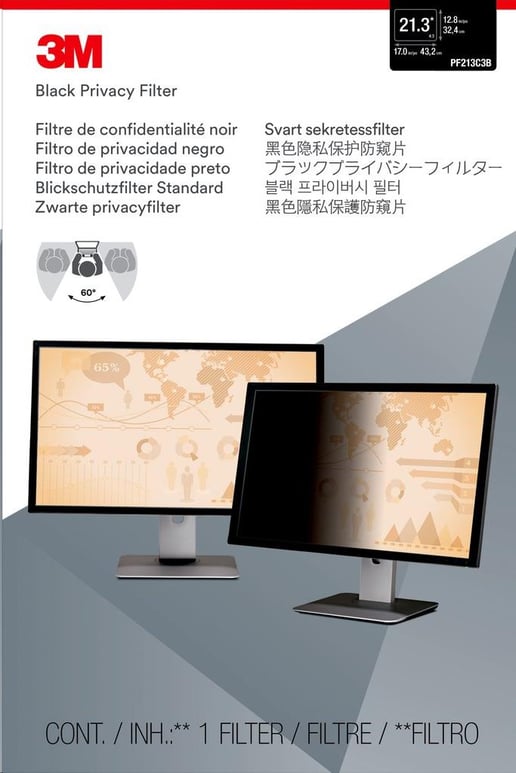 3M PF213C3B Frameless Black Privacy Filter for 21.3 inch Standard Monitors - 98044054173 / 7100026042