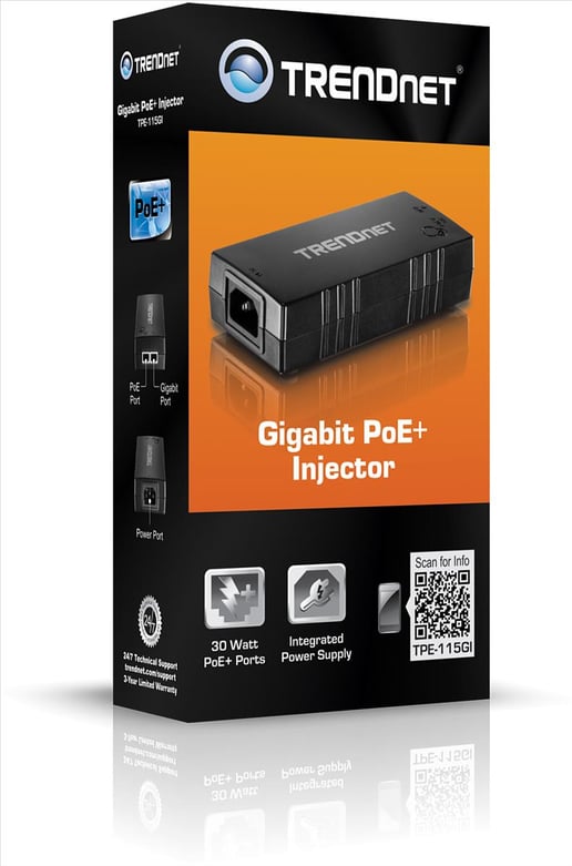 TRENDnet TPE-115I 10/100/1000Mbps Power over Ethernet Plus (PoE+) Injector Black (V1.0R)