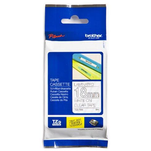 Brother P-touch TZe-145 (18mm x 8m) White On Clear Laminated Labelling Tape