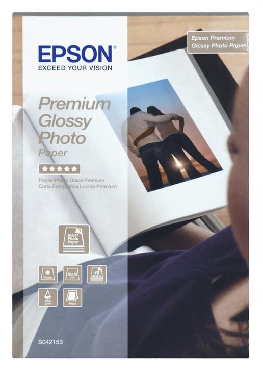 Epson Premium (13cm x 18cm) 255g/m2 Glossy Photo Paper (White) 1 Pack of 30 Sheets