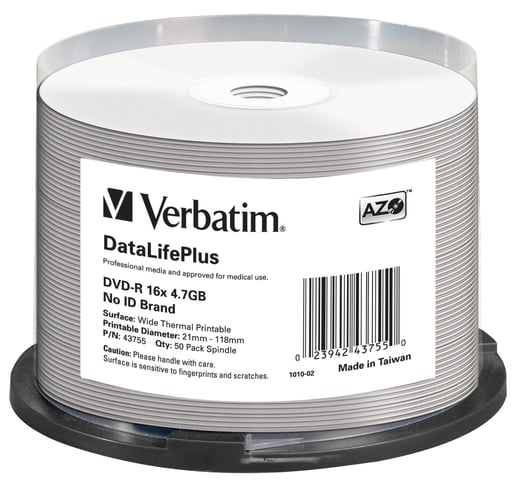 Verbatim DVD-R 4.7GB 16x Print 50pk