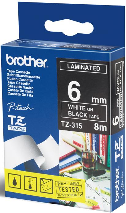 Brother P-touch TC-201 (12mm x 7.5m) White On Black Gloss Laminated Labelling Tape