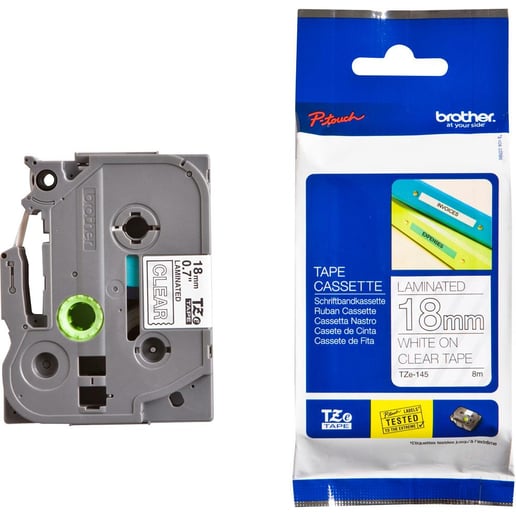 Brother P-touch TZe-145 (18mm x 8m) White On Clear Laminated Labelling Tape