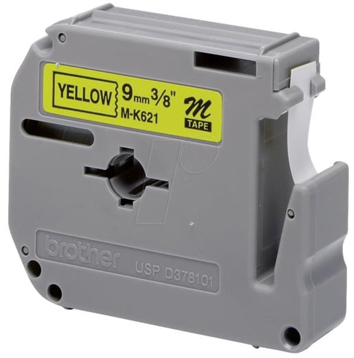 Brother P-touch M-K621BZ (9mm x 8m) Black on Yellow Non Laminated Labelling Tape