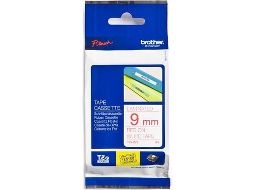 Brother P-touch TZe-222 (9mm x 8m) Red On White Laminated Labelling Tape