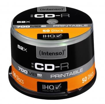 Intenso (700MB) 52x Printable CD-R in Cakebox (Black/Orange) Pack of 50 Discs