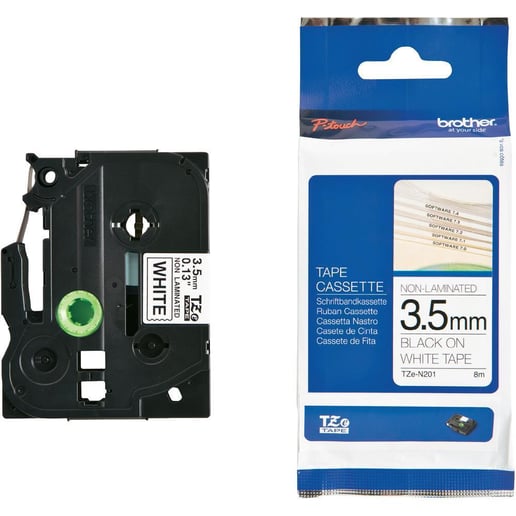Brother P-touch TZe-N201 (3.5mm x 8m) Black On White Non-Laminated Labelling Tape