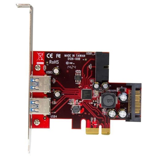 StarTech.com 4-Port PCI Express USB 3.0 Card - 2 External, 2 Internal - SATA Power