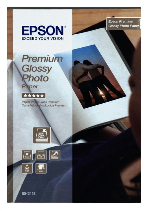 Epson Premium (13cm x 18cm) 255g/m2 Glossy Photo Paper (White) 1 Pack of 30 Sheets