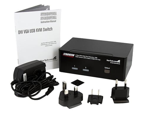StarTech.com 2-Port DVI VGA Dual Monitor KVM Switch USB with Audio and USB 2.0 Hub