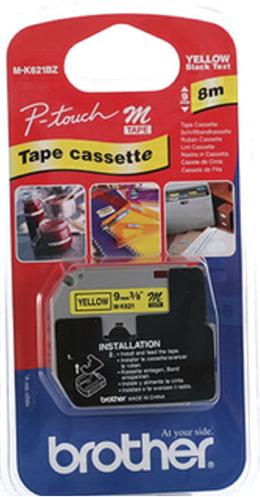 Brother P-touch M-K621BZ (9mm x 8m) Black on Yellow Non Laminated Labelling Tape
