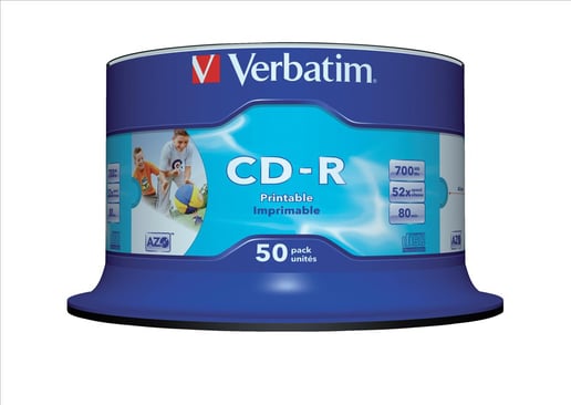 Verbatim (700MB) CD-R 80 Minute 52x Speed Data Life Plus Printable Pack of 50