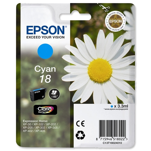 Epson Daisy 18 Series T1802 Cyan Ink Cartridge (Yield 180 Pages) RS Blister