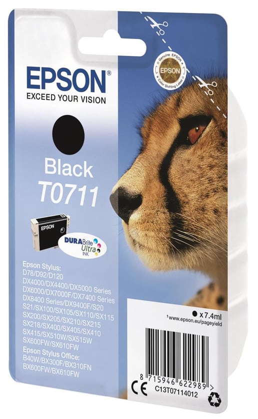 Epson Cheetah T0711 (Yield 240 Pages) DURABrite Ink Cartridge (Black)