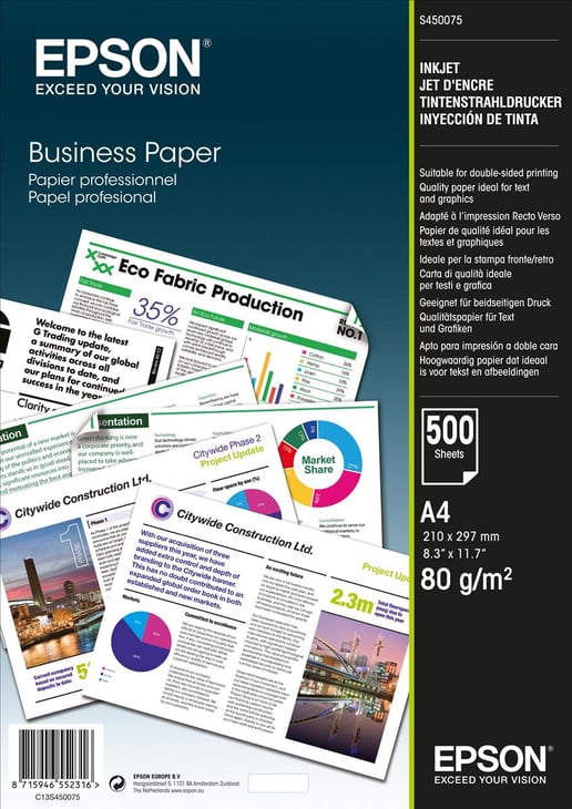 Epson (A4) 80g/m2 Business Paper (1 x Pack of 500 Sheets)