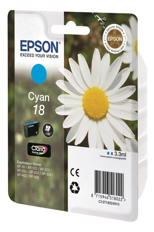 Epson Daisy 18 Series T1802 Cyan Ink Cartridge (Yield 180 Pages) RS Blister