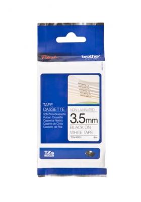 Brother P-touch TZe-N201 (3.5mm x 8m) Black On White Non-Laminated Labelling Tape