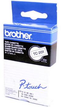 Brother P-touch TC-201 (12mm x 7.5m) White On Black Gloss Laminated Labelling Tape