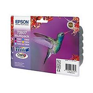 Epson Hummingbird T0807 (Yield: 300 Black/900 Cyan/440 Magenta/460 Yellow/345 Light Cyan/590 Light Magenta Pages) Black/Cyan/Magenta/Yellow/Light Cyan/Light Magenta Ink Cartridge Pack of 6