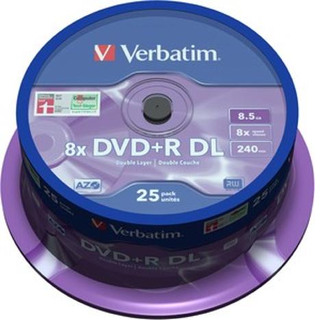 Verbatim DVD+R 8x DL Matt Silver 25pk