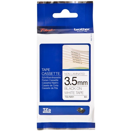 Brother P-touch TZe-N201 (3.5mm x 8m) Black On White Non-Laminated Labelling Tape
