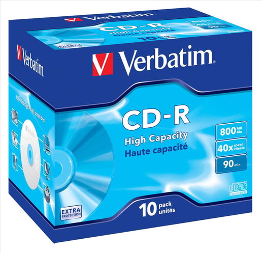 Verbatim CD-R 40x 800MB 90min Hi Capacity Jewel Case (10 Pack)