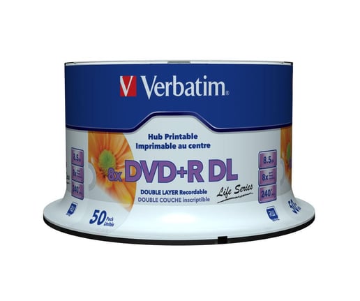 Verbatim 8.5GB DVD+R DL Discs, 8x, Printable, 50 Pack Spindle
