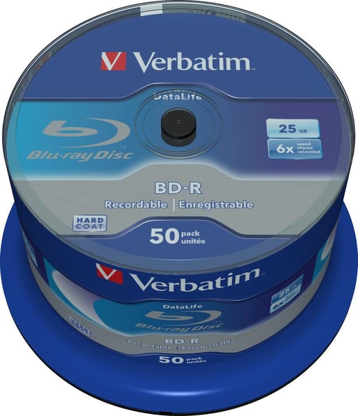 Verbatim 25GB BD-R SL Datalife Discs, 6x, 50 Pack Spindle
