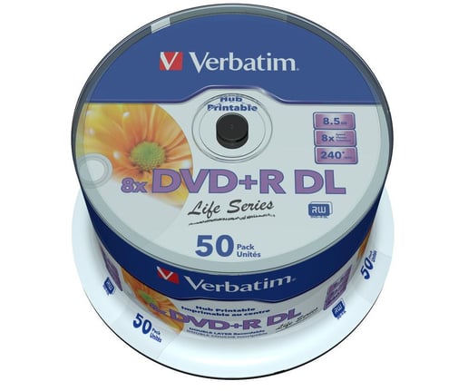 Verbatim 8.5GB DVD+R DL Discs, 8x, Printable, 50 Pack Spindle