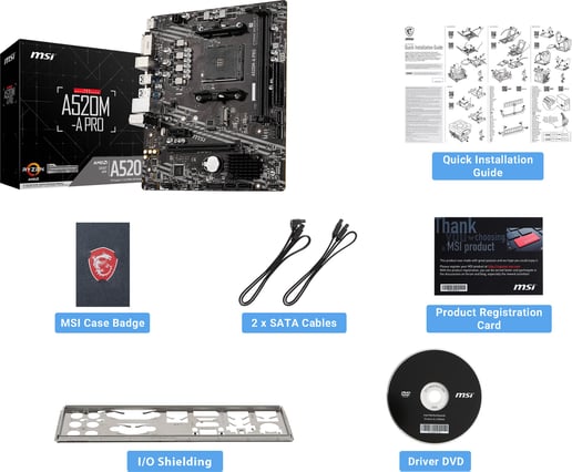 MSI A520M-A PRO mATX Motherboard for AMD AM4 CPUs