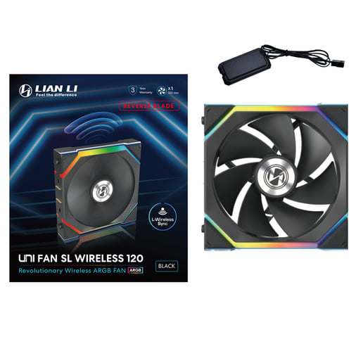 Lian Li UNI FAN SL Wireless 120mm Reverse Blade ARGB PWM Fan in Black
