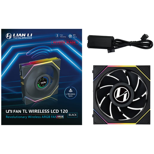 Lian Li UNI FAN TL LCD Wireless Reverse 120mm Fan in Black