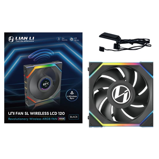 Lian Li UNI FAN SL Wireless LCD 120mm ARGB PWM Chassis Fan in Black