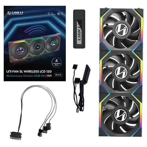 Lian Li UNI FAN SL Wireless LCD 120mm Triple Pack of Fans in Black
