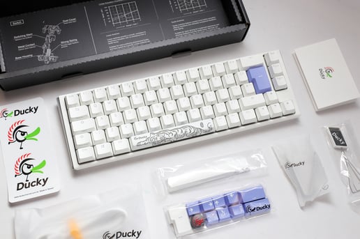 Ducky One 3 Classic SF Mechanical USB Keyboard in Pure White, 65%, RGB, UK Layout, Cherry MX Black Switches