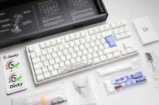 Ducky One 3 Classic TKL Mechanical USB Keyboard in Pure White, Tenkeyless, RGB, UK Layout, Cherry MX Black Switches
